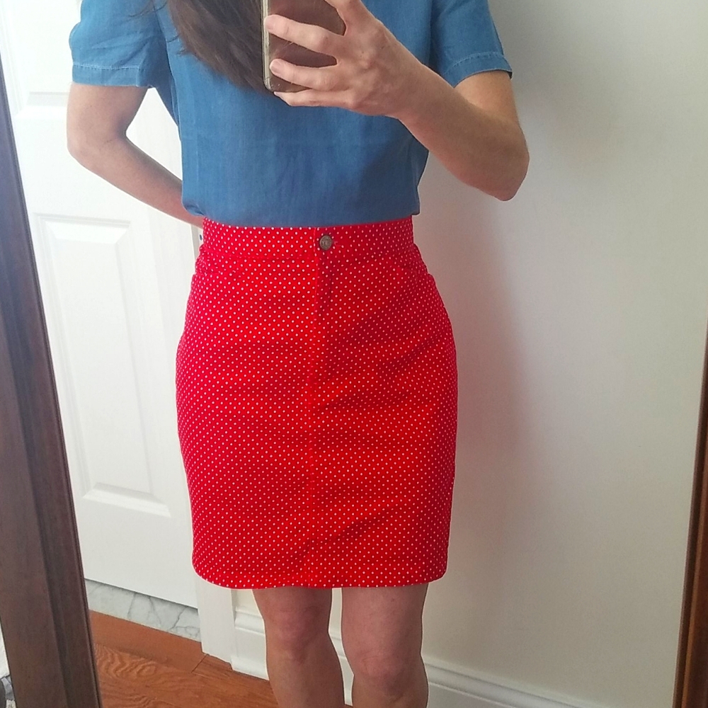 Vintage Bill Blass Red polka dot pencil Skirt